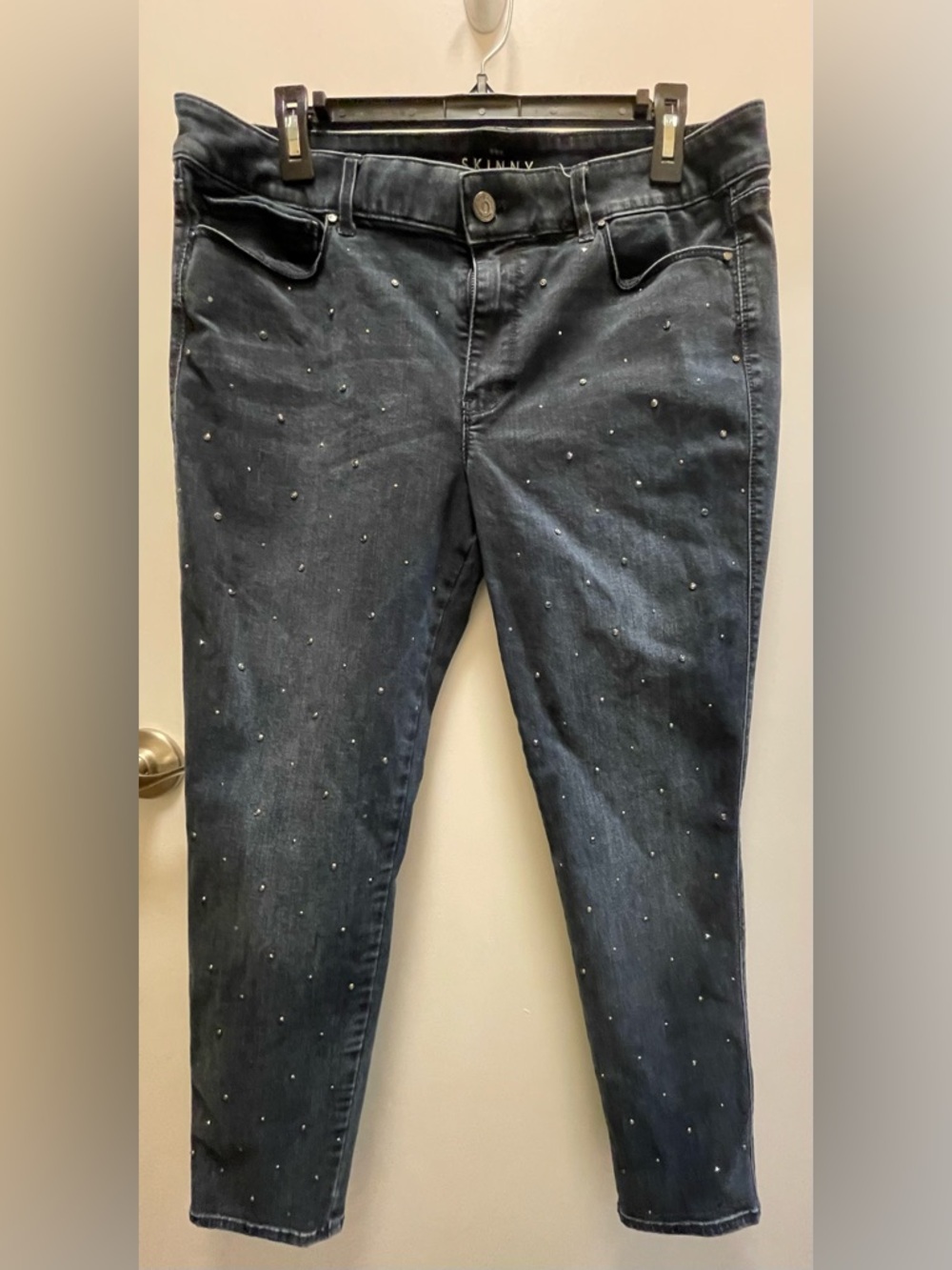 White House Black Market Black Skinny Jeans with Stud Detailing